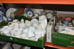 FOUR BOXES OF CERAMIC AND GLASS ETC, to include Wedgwood 'Downland' tea wares, two Wedgwood