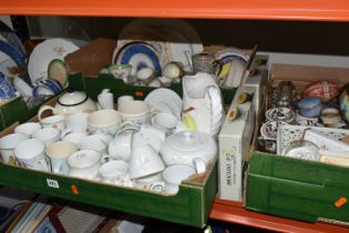 FOUR BOXES OF CERAMIC AND GLASS ETC, to include Wedgwood 'Downland' tea wares, two Wedgwood