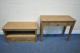 A MODERN PINE SIDE TABLE, with a single frieze drawer, width 95cm x depth 46cm x height 75cm,