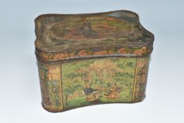 A BARRINGER WALLIS & MANNERS LIMITED VICTORIAN BISCUIT TIN, its curved form decorated with political
