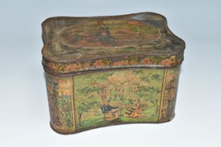 A BARRINGER WALLIS & MANNERS LIMITED VICTORIAN BISCUIT TIN, its curved form decorated with political