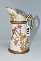 A ROYAL WORCESTER TUSK JUG, decorated with flowers, printed green backstamp, height 14.5cm (1) (