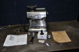 A SAGE 'THE BARISTA EXPRESS' BEAN TO CUP COFFEE MACHINE with manual, three single wall cups (for