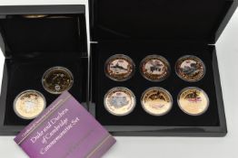 A DUKE AND DUCHESS OF CAMBRIDGE COMMEMORATIVE SET, gold layered pair of £5 2011 for Tristaqnda
