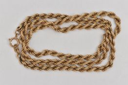 A 9CT GOLD ROPE TWIST CHAIN, fitted with a spring clasp hallmarked 9ct London import, length