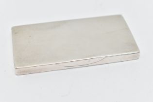 A VICTORIAN SILVER CARD CASE, plain polished rectangular form, fitted with a spring hinge,