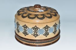 A LATE NINETEENTH CENTURY DOULTON LAMBETH CHEESE DOME AND PLATE, the dome decorated with applied