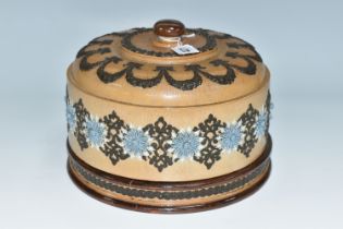 A LATE NINETEENTH CENTURY DOULTON LAMBETH CHEESE DOME AND PLATE, the dome decorated with applied