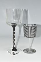 TWO WINE GLASSES, one with a brown overlaid cut stem in the manner of Otto Prutscher (1880-1949) for
