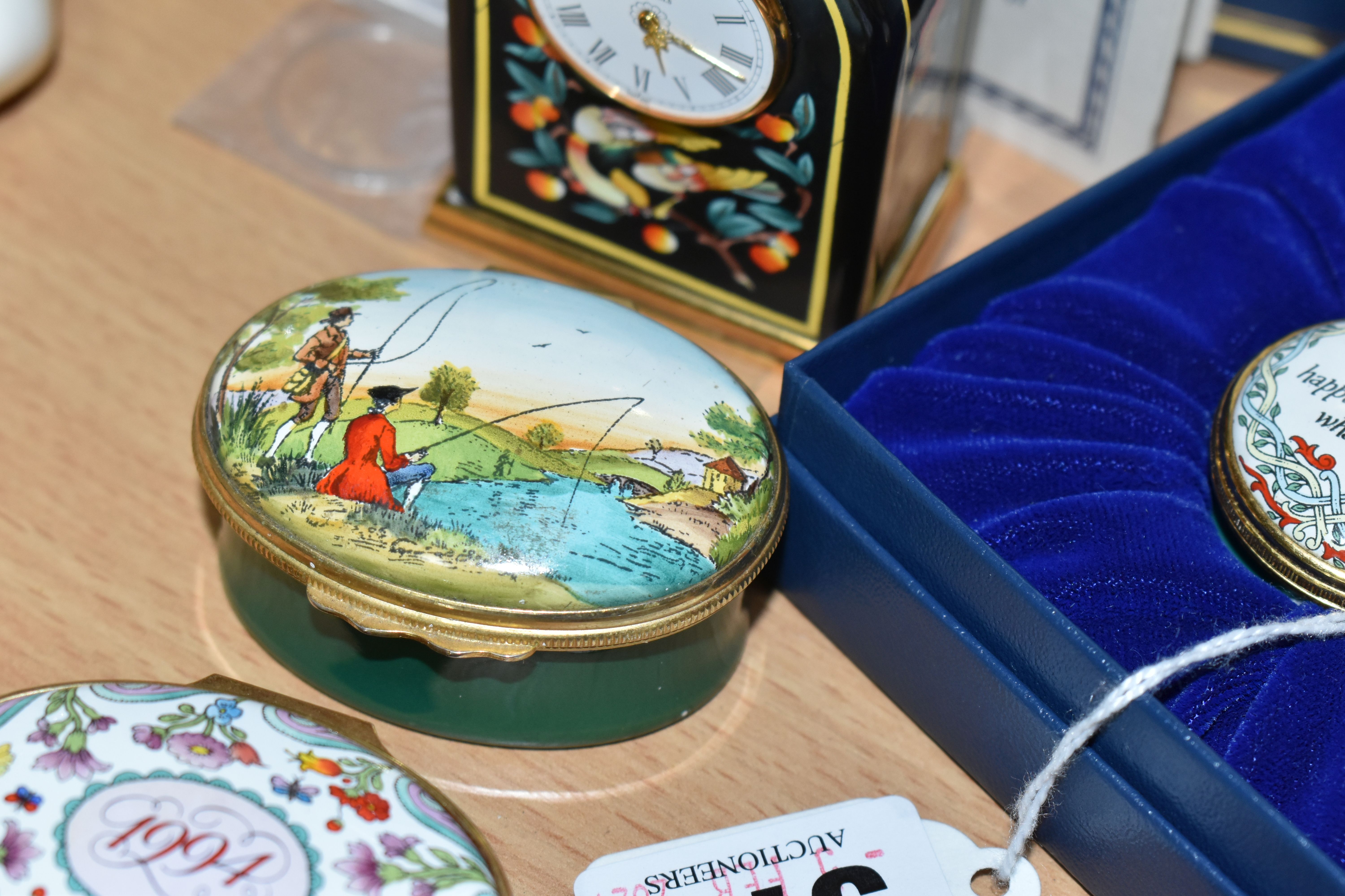 A GROUP OF HALCYON DAYS ENAMEL TRINKET BOXES, ETC, to include a boxed 'The Conquest of Happiness, - Image 4 of 8
