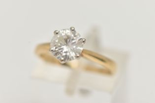 A 9CT GOLD MOISSANITE RING, the brilliant cut moissanite in a six claw setting, with 9ct hallmark,