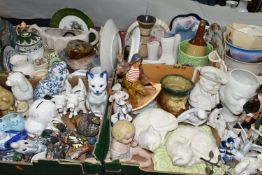 FOUR BOXES AND LOOSE CERAMICS, GLASS LAMPSHADES, LARGE PLASTER PANEL AND SUNDRY ITEMS, to include