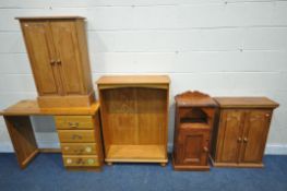 A SELECTION OF PINE FURNITURE, to include a desk, fitted with four drawers, length 99cm x depth 35cm