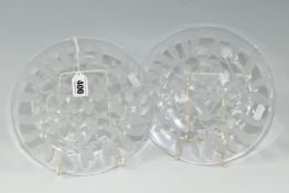 TWO LALIQUE GUI MISTLETOE PLATES, with moulded frosted Mistletoe design, signed 'Lalique France',