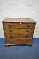 A GEORGIAN OAK CHEST OF TWO SHORT OVER THREE LONG DRAWERS, on bracket feet, width 107cm x depth 59cm