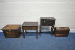 A SELECTION OF 20TH CENTURY OAK OCCASIONAL FURNITURE, to include a drinks cooler with a hinged lid