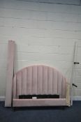 A PINK VELVET 4FT6 BEDSTEAD, with side rails, slats, central support and bolts (condition report: