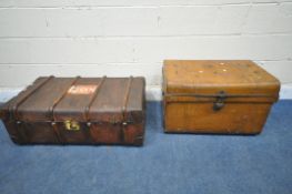 A VINTAGE METAL TRAVELING TRUNK, with twin handles, width 70cm x depth 46cm x height 48cm, along