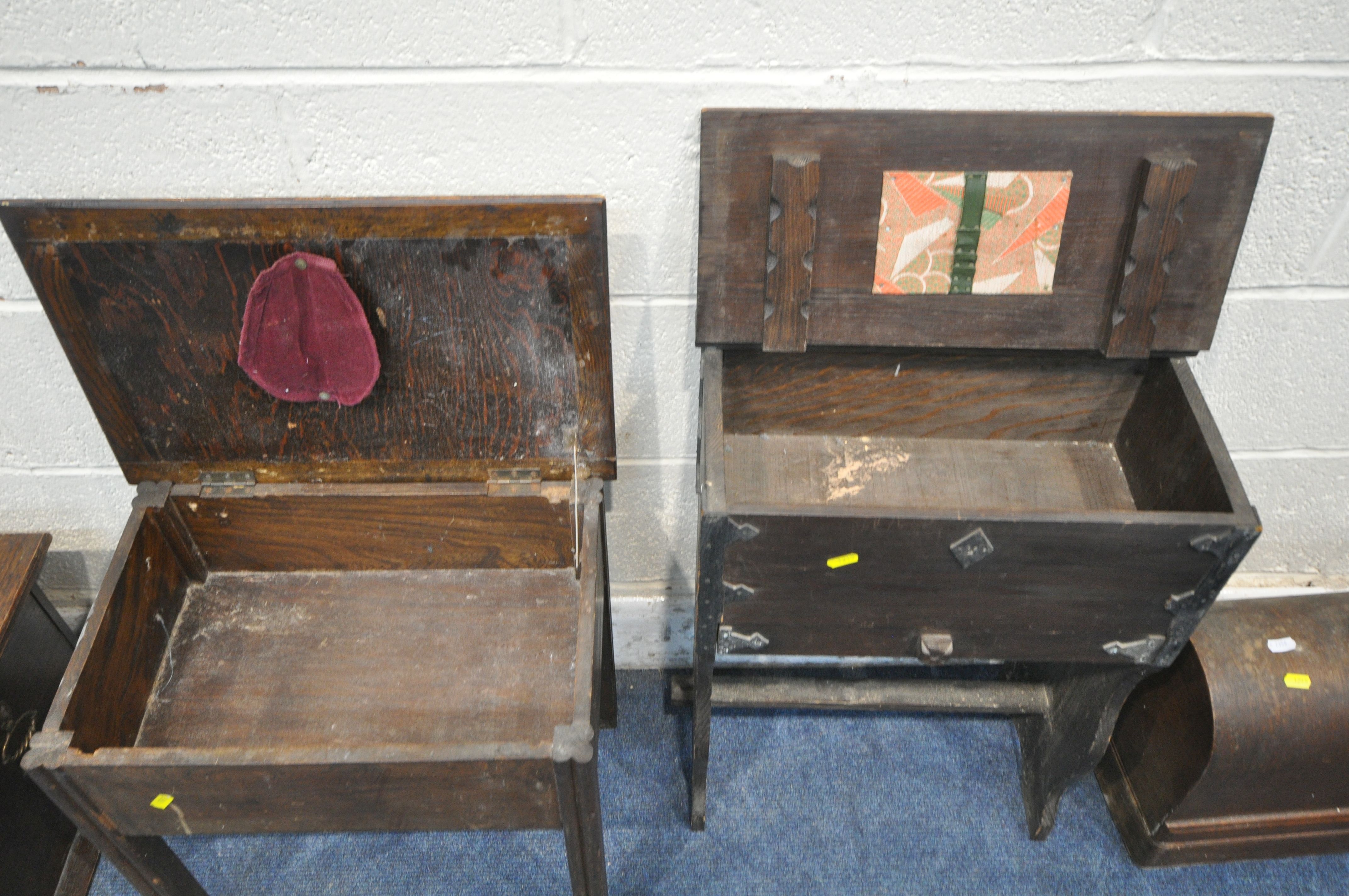 A SELECTION OF 20TH CENTURY OAK OCCASIONAL FURNITURE, to include a drinks cooler with a hinged lid - Image 5 of 5