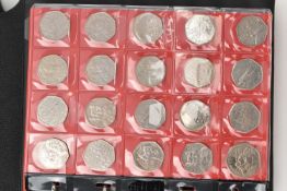 A COIN ALBUM CONTAINING MODERN UK COINS, to include current and Old Fifty Pence coins, Two pound