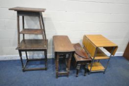 A SELECTION OF OCCASIONAL FURNITURE, to include an oak gate leg table, another gate leg table, a