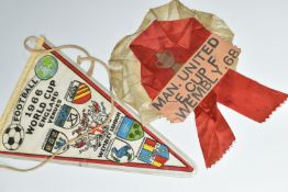 FOOTBALL SOUVENIRS comprising a Football 1966 World Cup Pennant and a Manchester United European Cup