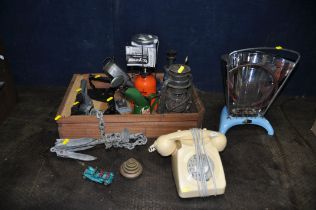 A DRAWER CONTAINING VINTAGE COLLECTABLES including a deco style Harper 350 butane heater, a cream BT