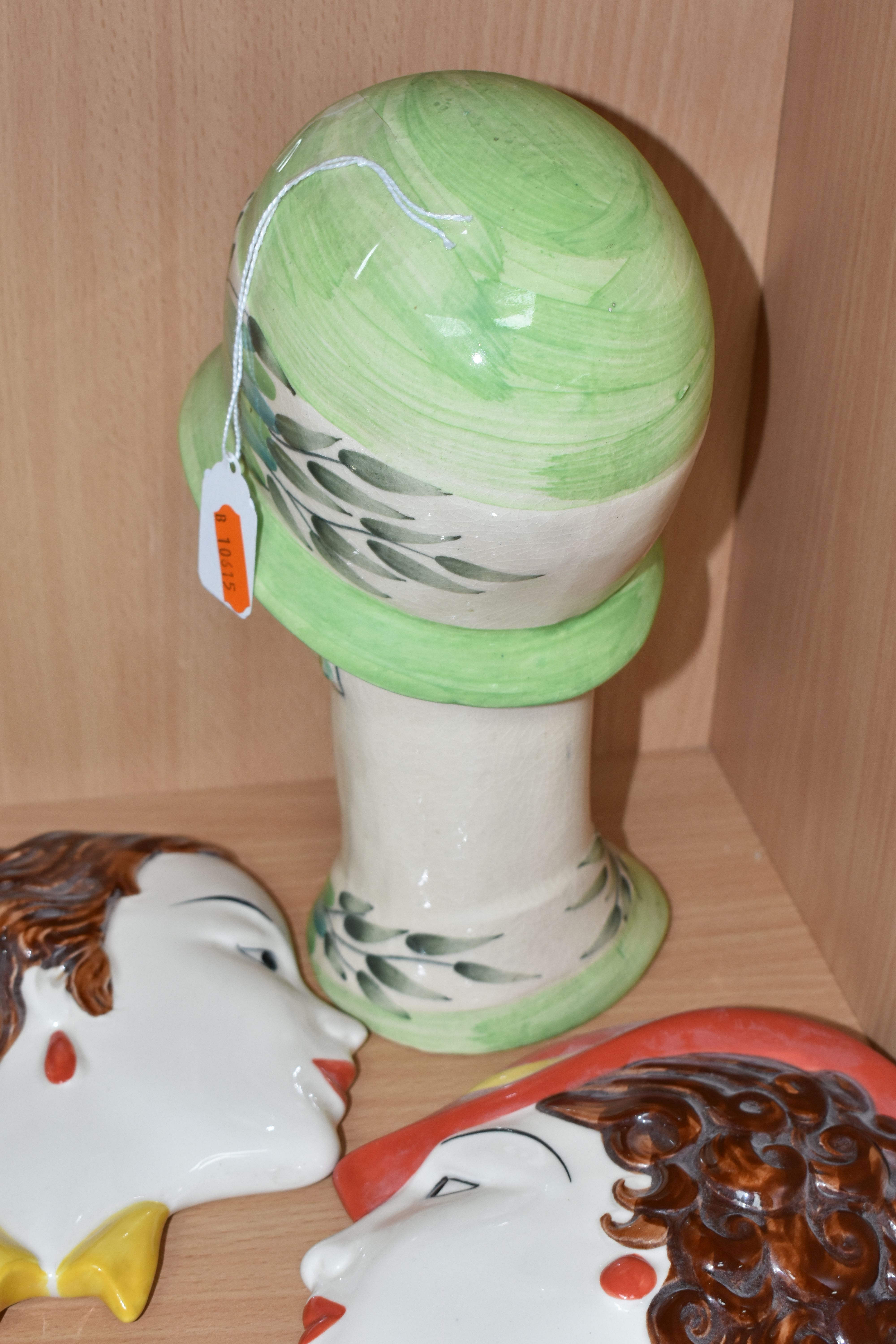 TWO MOORLAND POTTERY WALL MASKS AND A 1920'S STYLE BUST, comprising two Moorland Pottery Art Deco - Image 6 of 7