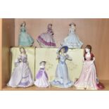 SEVEN COALPORT FIGURINES, comprising limited edition Ladies of Fashion 'Joanne' Figurine of the Year