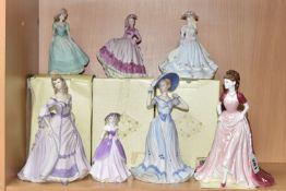 SEVEN COALPORT FIGURINES, comprising limited edition Ladies of Fashion 'Joanne' Figurine of the Year