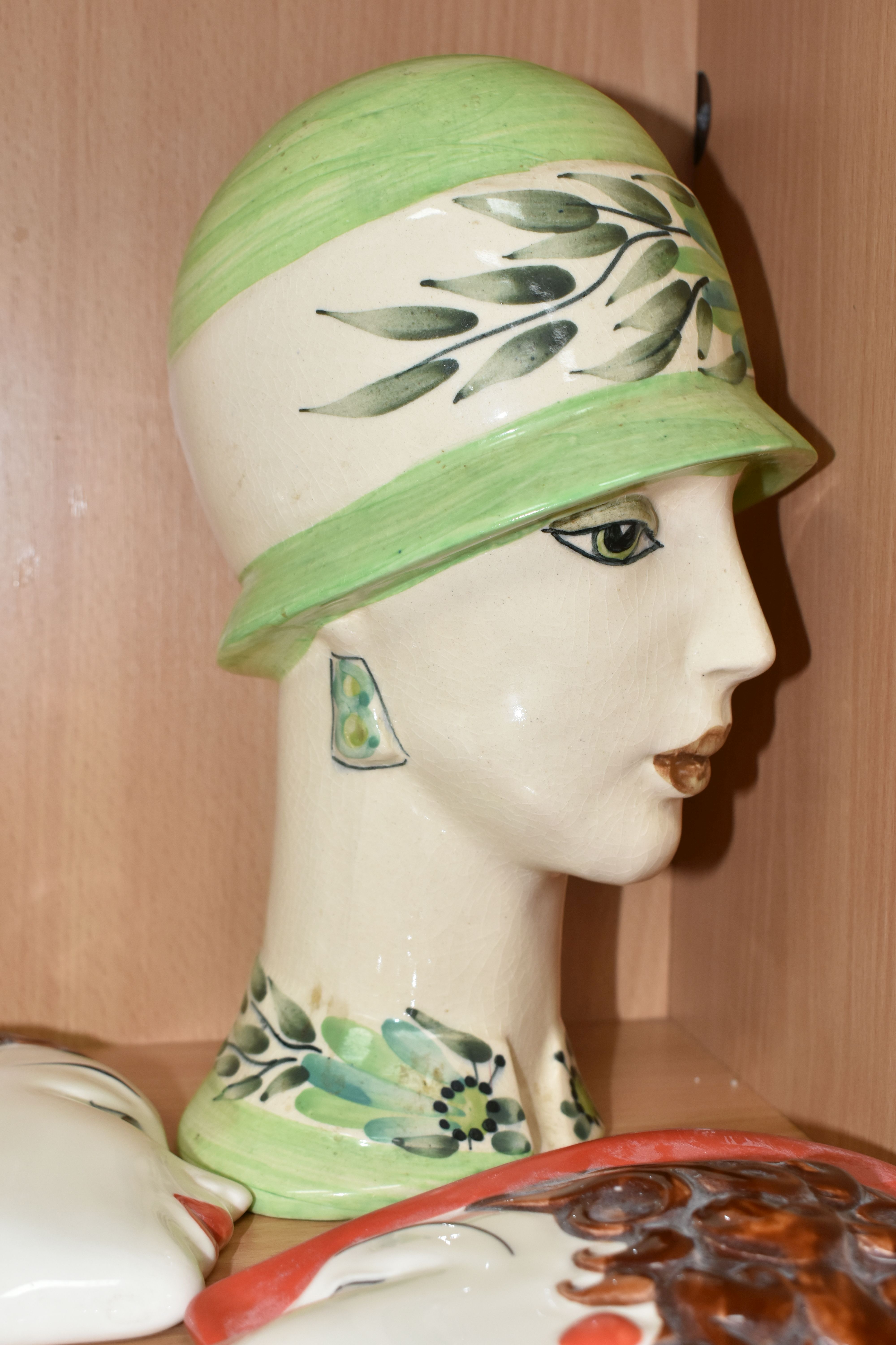 TWO MOORLAND POTTERY WALL MASKS AND A 1920'S STYLE BUST, comprising two Moorland Pottery Art Deco - Image 5 of 7
