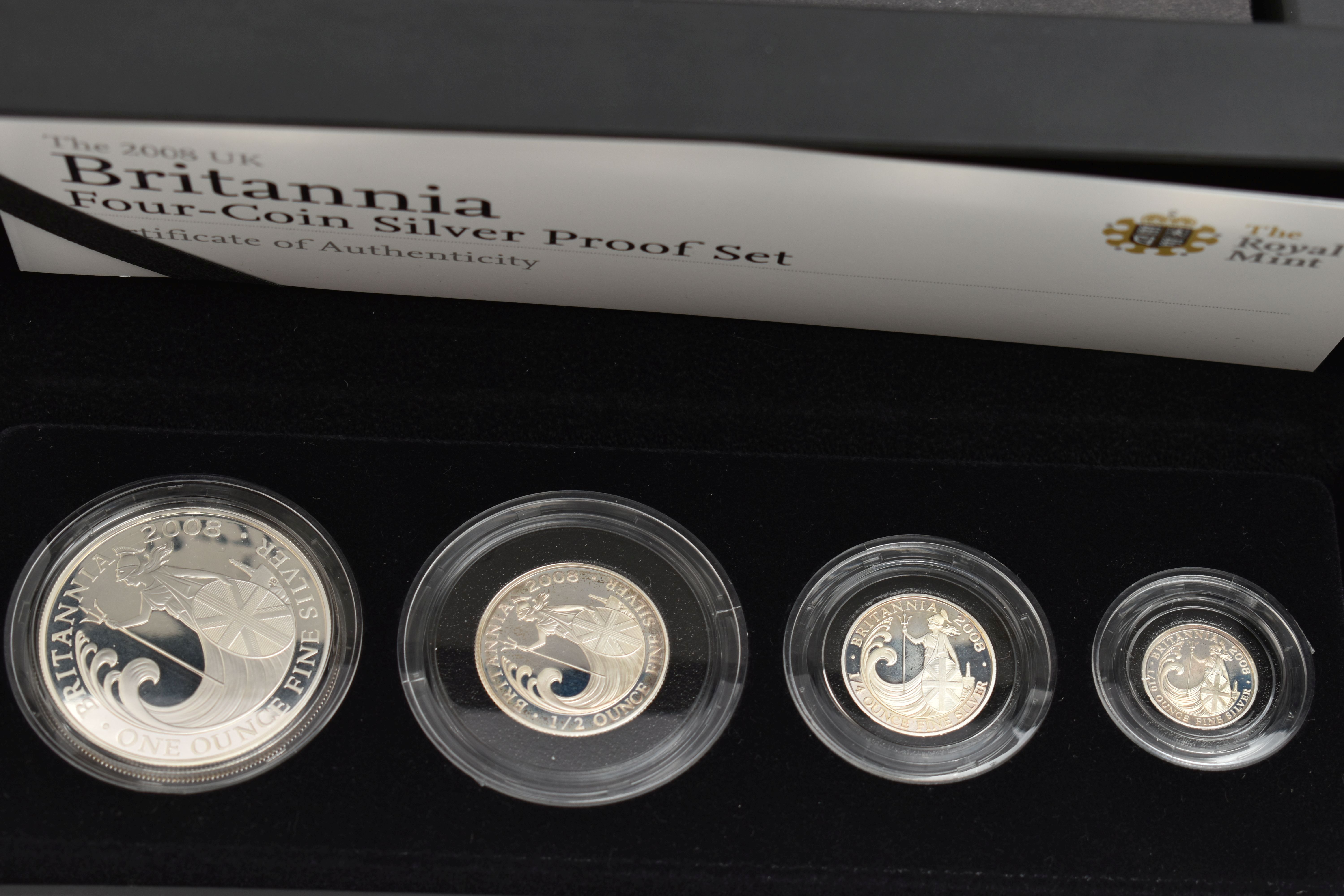 ROYAL MINT CASED COINS, A 30th ANNIVERSARY OF THE £1 COINS ROYAL ARMS SILVER SET, a 2008 Britannia - Image 6 of 13