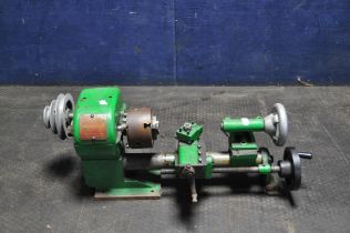 A 'THE ROLLO ELF' WATCH MAKERS LATHE with belt drive pully attached (no motor) total length 58cm