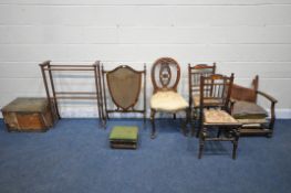A SELECTION OF OCCASIONAL FURNITURE, to include a Victorian mahogany shield fire screen, with twin