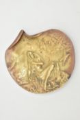 A BERGMAN BRONZE SHELL SHAPED DISH, cast with a figure of a nymph seated on a rock combing her hair,