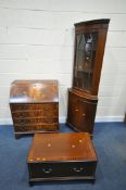 THREE PIECES OF 20TH CENTURY MAHOGANY FURNITURE, to include a bureau, the fall front door