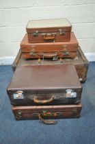 A SELECTION OF VINTAGE LUGGAGE, to include a canvass and wooden banded trunk, width 92cm x depth