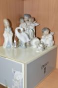 A GROUP OF LLADRO FIGURINES, five figurines and a none matching box comprising 4542 Angel Group,