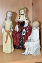 THREE PORCELAIN FIGURINES, comprising a Royal Doulton 'Margery' HN1413, green backstamp, a Lladro