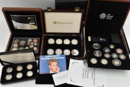A LARGE PLASTIC TUB TO INCLUDE MAINLY SILVER PROOF COINAGE A ROYAL MINT PREMIUM PROOF SET 2012,