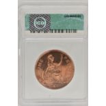 A 1951 GEORGE V1 PROOF PENNY COIN SLABBED and GRADED by I.C.G. And Verified PR65 RD (1415600101)