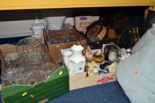 FOUR BOXES AND LOOSE CERAMICS, GLASS AND SUNDRY ITEMS, to include a grey Beswick cat no 1867 (
