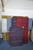 FIVE VARIOUS MODERN 4FT6 HEADBOARDS, of various styles and designs, and a similar single headboad (