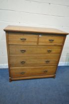 AN EDWARDIAN WALNUT CHEST OF TWO SHORT OVER THREE LONG DRAWERS, width 122cm x depth 56cm x height