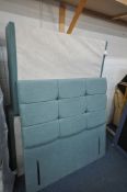 A GREEN 4FT6 DIVAN BED BASE AND HEADBOARD