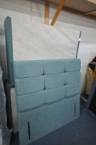 A GREEN 4FT6 DIVAN BED BASE AND HEADBOARD