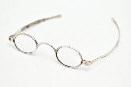 A PAIR OF 19TH CENTURY SILVER FRAMED SPECTACLES, with expanding side arms, hallmarked for Edmund