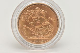 A FULL 22CT GOLD SOVEREIGN COIN 1915 MELBOURNE MINT GEORGE V, 7.98 grams, 22.05mm, .916fine