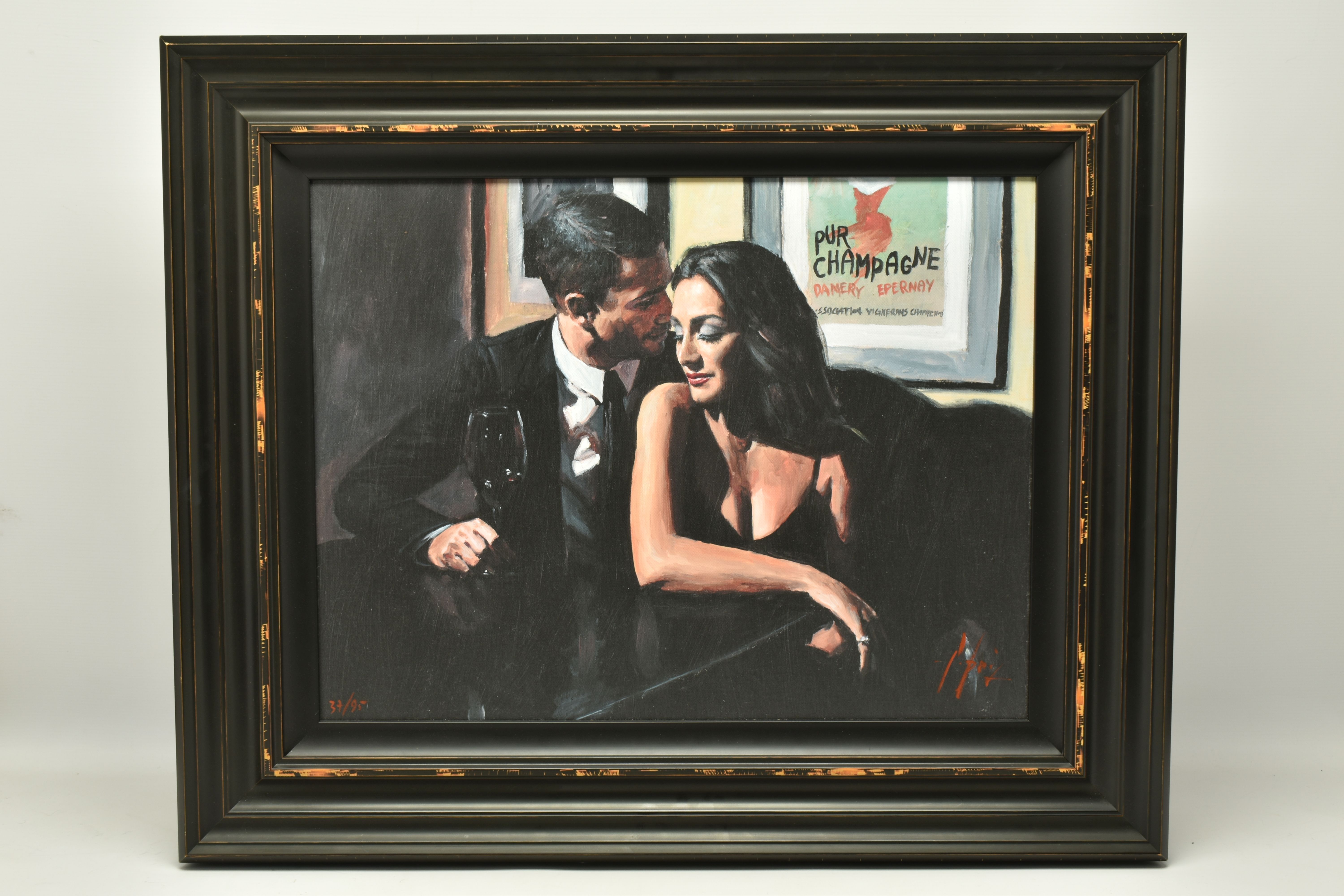 FABIAN PEREZ (ARGENTINA 1967) 'PROPOSAL AT HOTEL DU VIN' male and female figures in a bar, signed