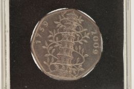 A 2009 ELIZABETH II, KEW GARDENS FIFTY PENCE COIN IN PROTECTIVE CASE